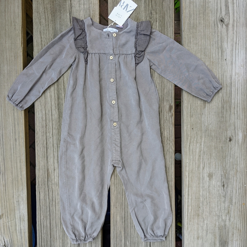 ZARA Girl Ruffle Taupe Jumpsuit | 3-4 YRS NWT